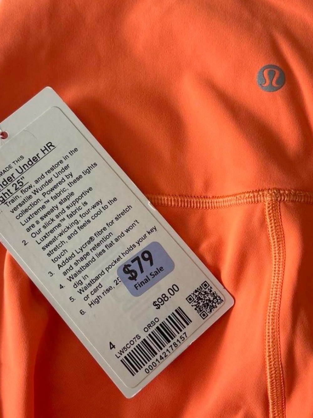 Lululemon Wunder Under High Rise Tight 25” color orange